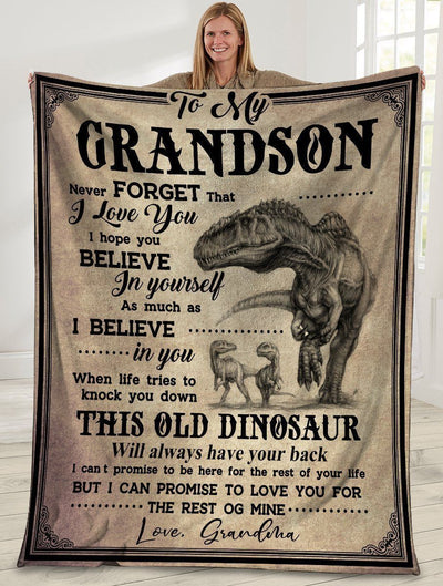 Never Forget That I Love You Grandma And Grandson Dinosaur Fleece Blanket