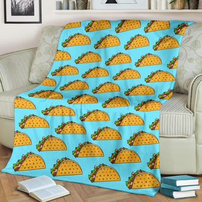 Yummy Taco Pattern In Bright Blue Printed Fleece Blanket