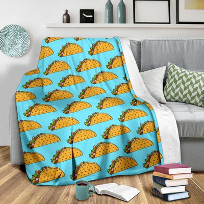 Yummy Taco Pattern In Bright Blue Printed Fleece Blanket