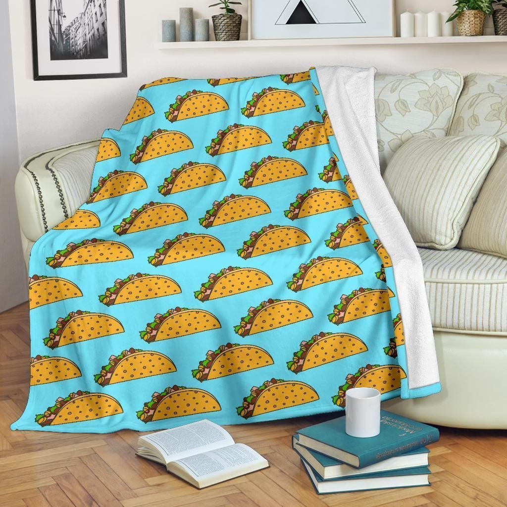 Yummy Taco Pattern In Bright Blue Printed Fleece Blanket
