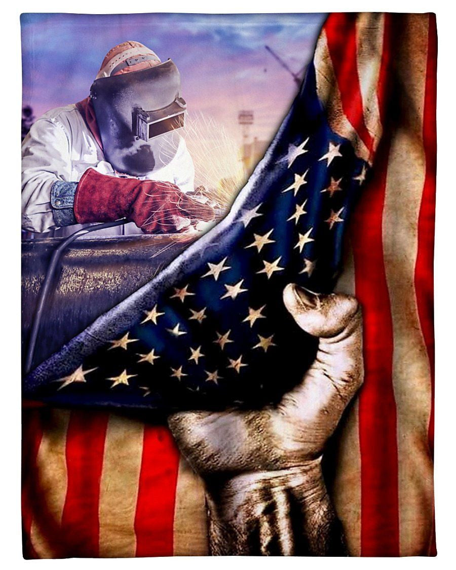 Iron Worker American Flag Gift Fleece Blanket