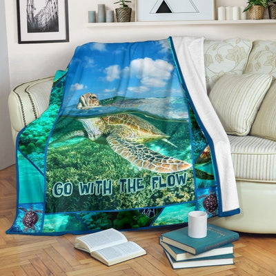 Gift For Ocean Lover Go With Flow Turtle Fleece Blanket