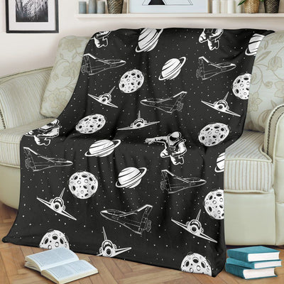 Black And White Space Astronauts Print Fleece Blanket