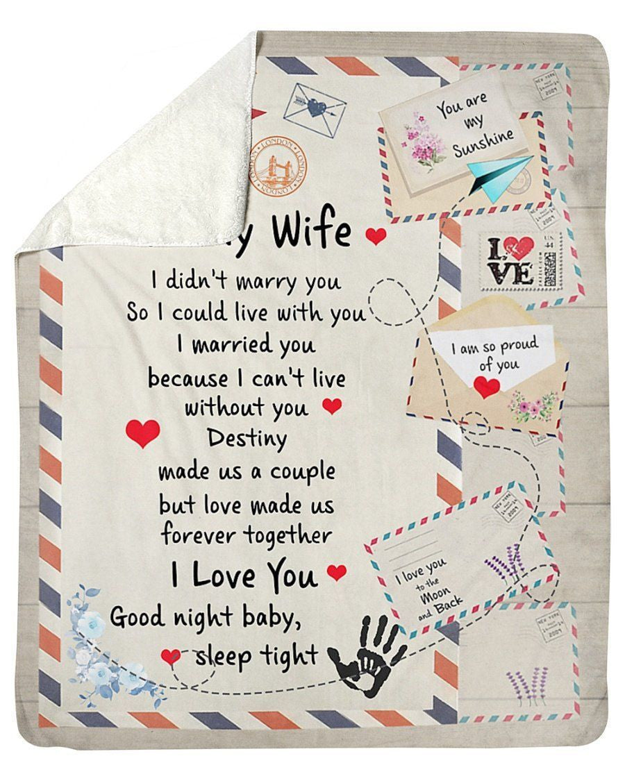 To My Wife Love Made Us Forever Together Air Mail Envelop Fleece Blanket Sherpa Blanket