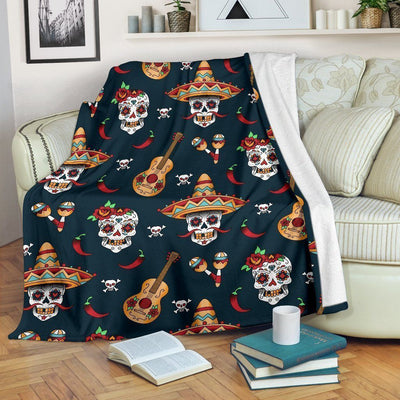 Ukelele Sugar Skull Mexican Fleece Blanket