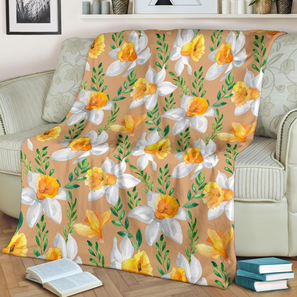 Daffodils Pattern Print Design Taupefleece Blanket