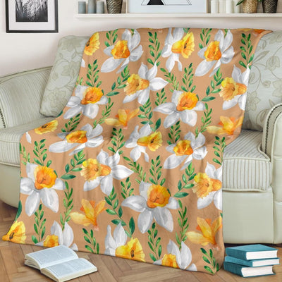 Daffodils Pattern Print Design Taupefleece Blanket