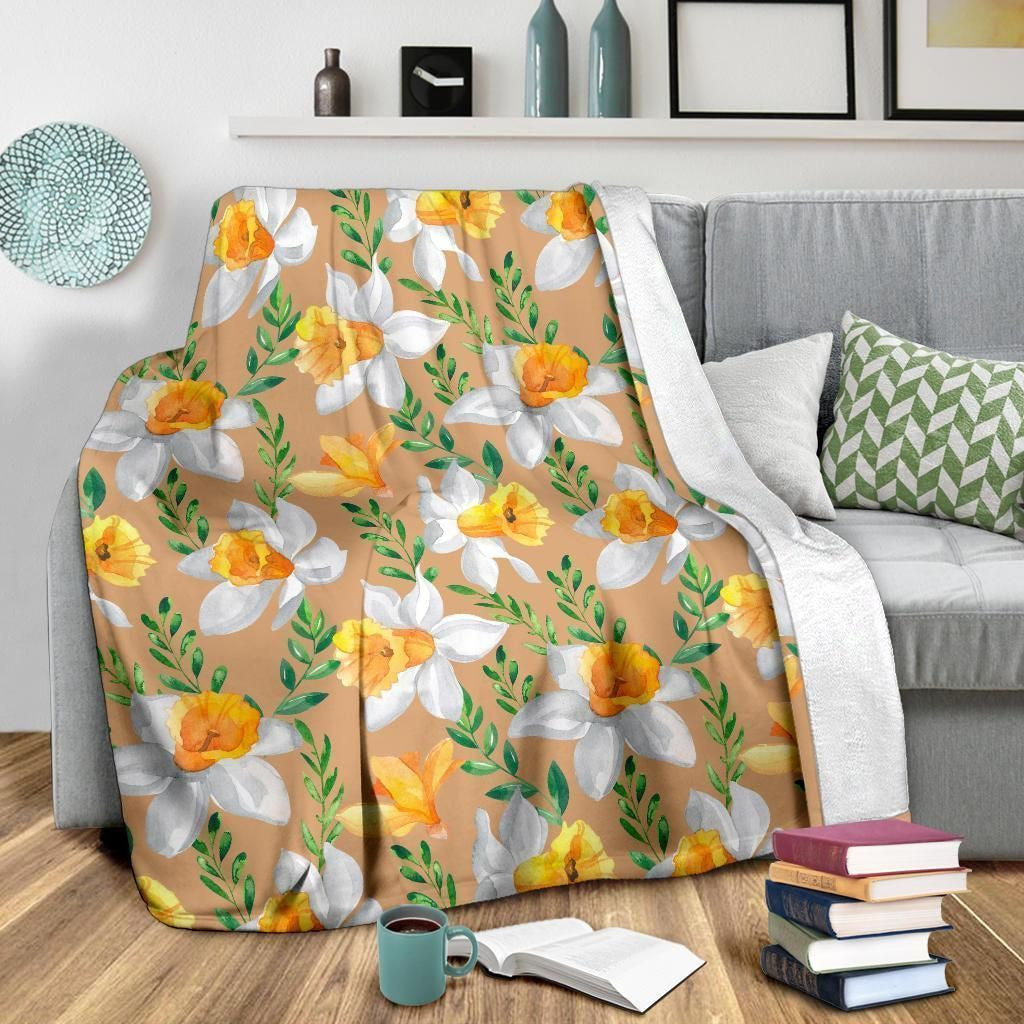 Daffodils Pattern Print Design Taupefleece Blanket