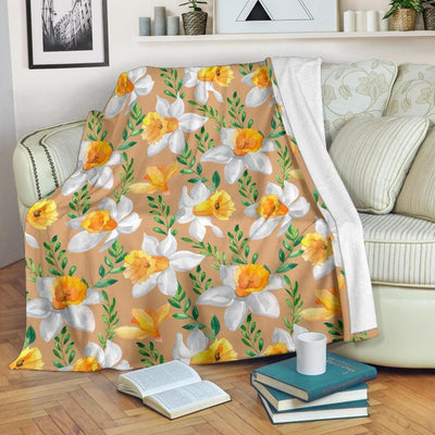 Daffodils Pattern Print Design Taupefleece Blanket