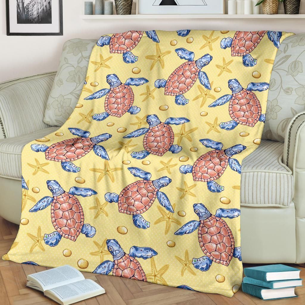 Vintage Sea Turtle Pattern Print Design Fleece Blanket