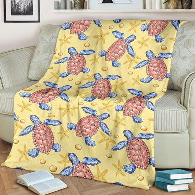 Vintage Sea Turtle Pattern Print Design Fleece Blanket