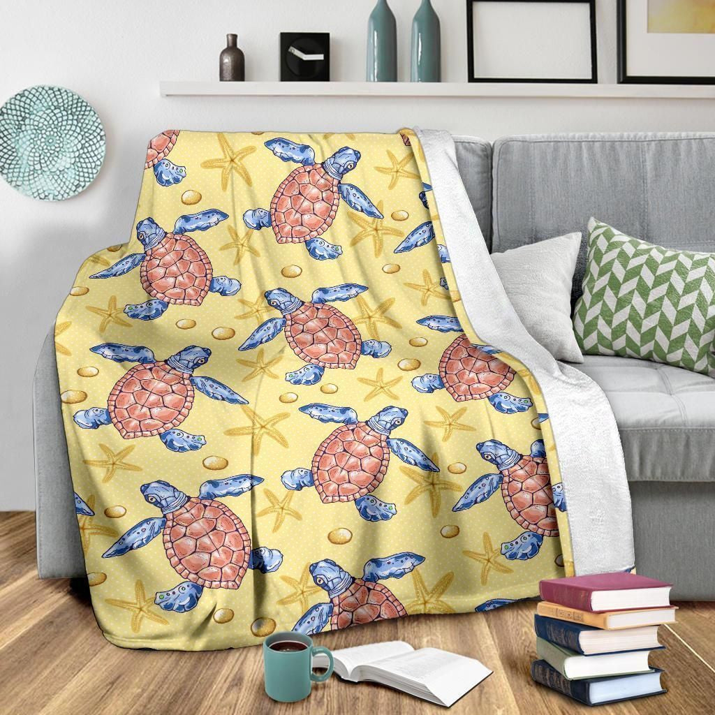 Vintage Sea Turtle Pattern Print Design Fleece Blanket