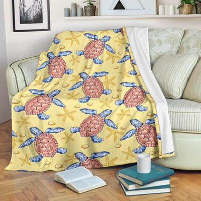 Vintage Sea Turtle Pattern Print Design Fleece Blanket