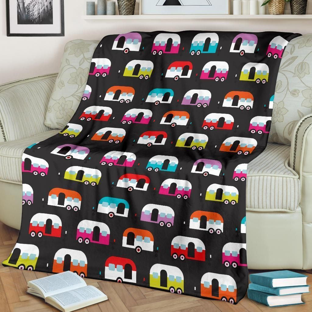 Colorful Camper Caravan Pattern Fleece Blanket