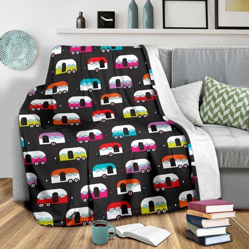 Colorful Camper Caravan Pattern Fleece Blanket