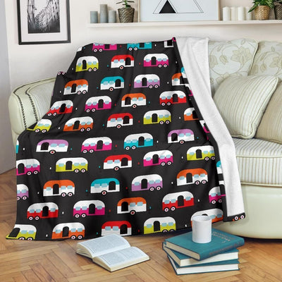 Colorful Camper Caravan Pattern Fleece Blanket