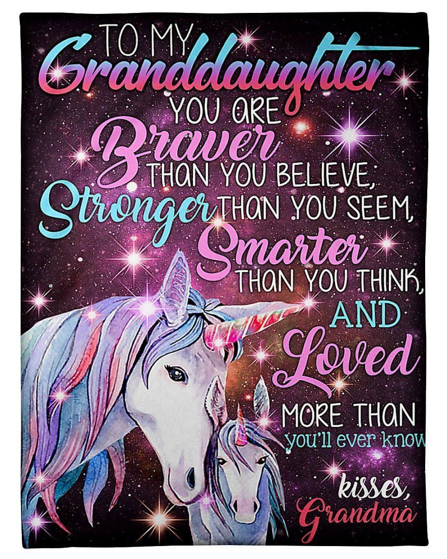 To My Granddaughter Kisses From Grandma Gift Fleece Blanket