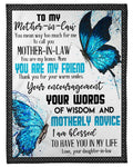 Blessed To Have You In My Life Blue Butterflies To Mother In Law Fleece Blanket Fleece Blanket