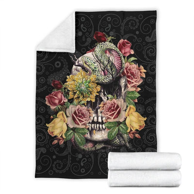 Beautiful Floral And Skull Face Fleece Blanket