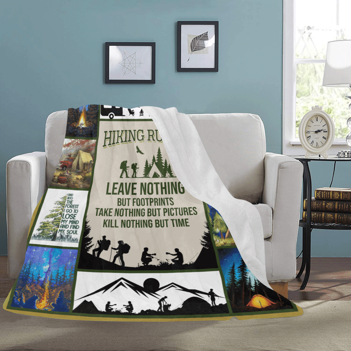 Hiking Rules Forest Mountain Camping Outdoor Printed Fleece Blanket