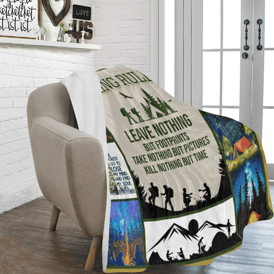 Hiking Rules Forest Mountain Camping Outdoor Printed Fleece Blanket