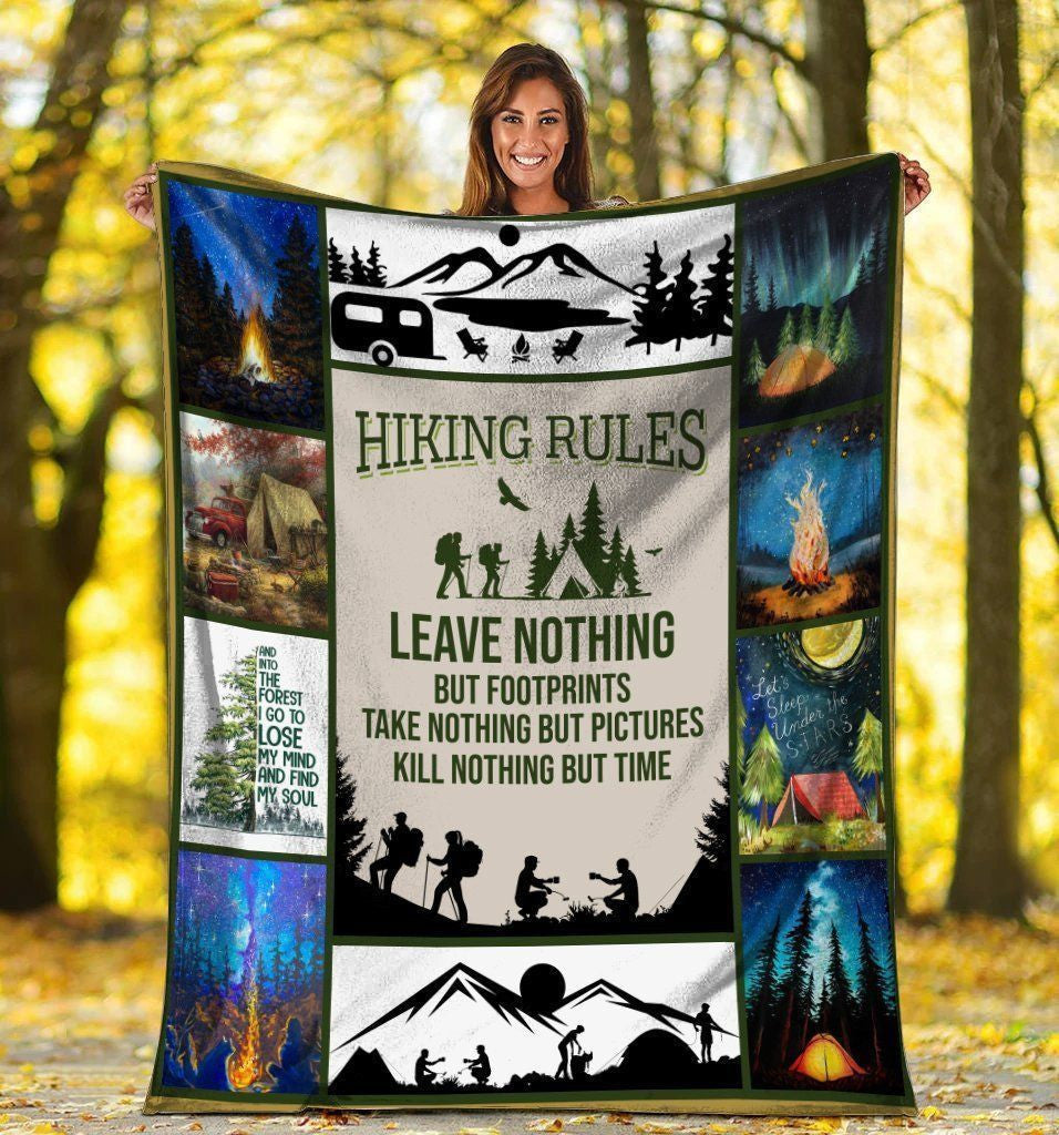 Hiking Rules Forest Mountain Camping Outdoor Printed Fleece Blanket