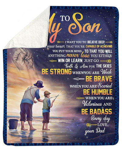 Believe Deep In Your Heart Dad To Son Fishing Fleece Blanket Sherpa Blanket