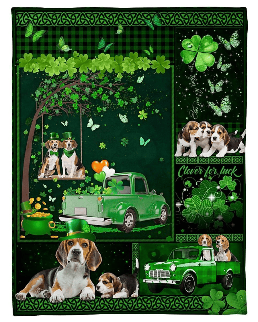 Beagle Truck Truck Irish St Patricks Day Gift For Dog Lover Fleece Blanket