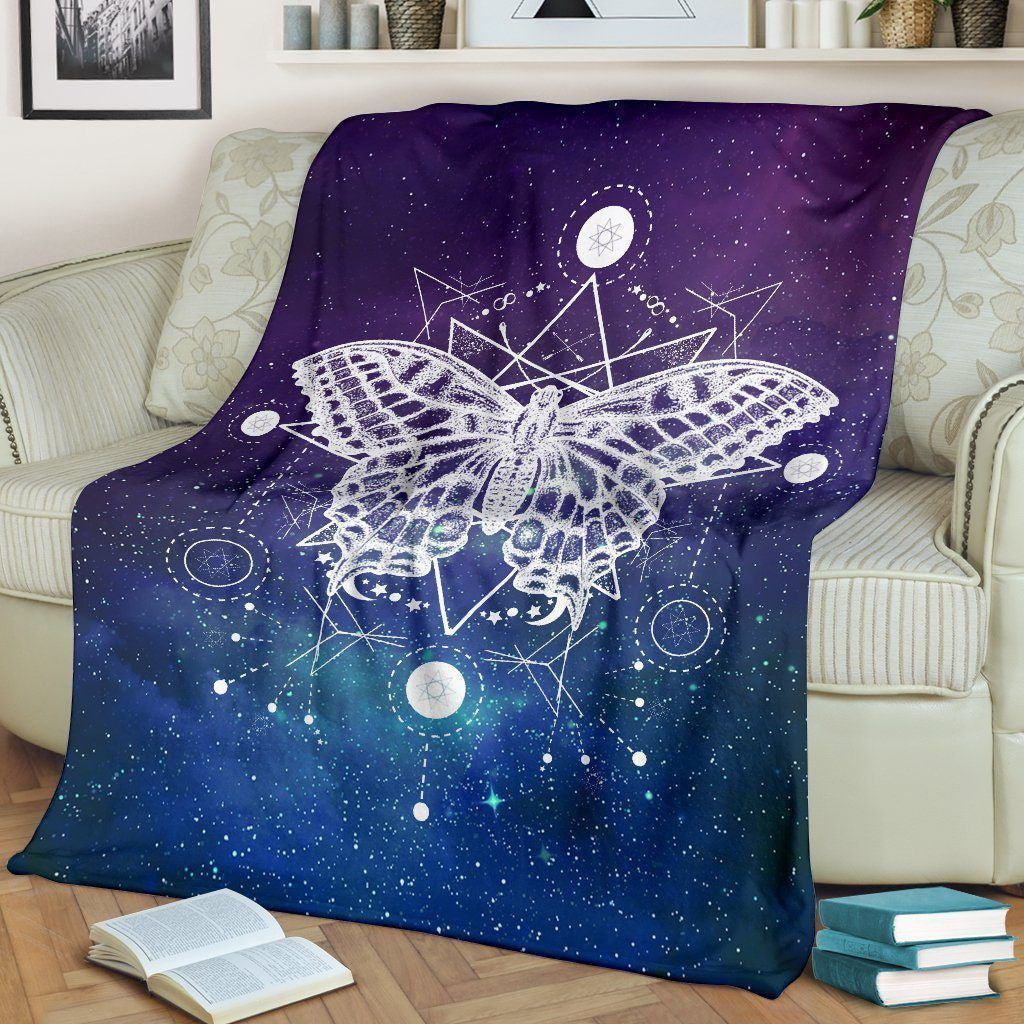 Zodiac Style Butterfly Galaxy Printed Fleece Blanket