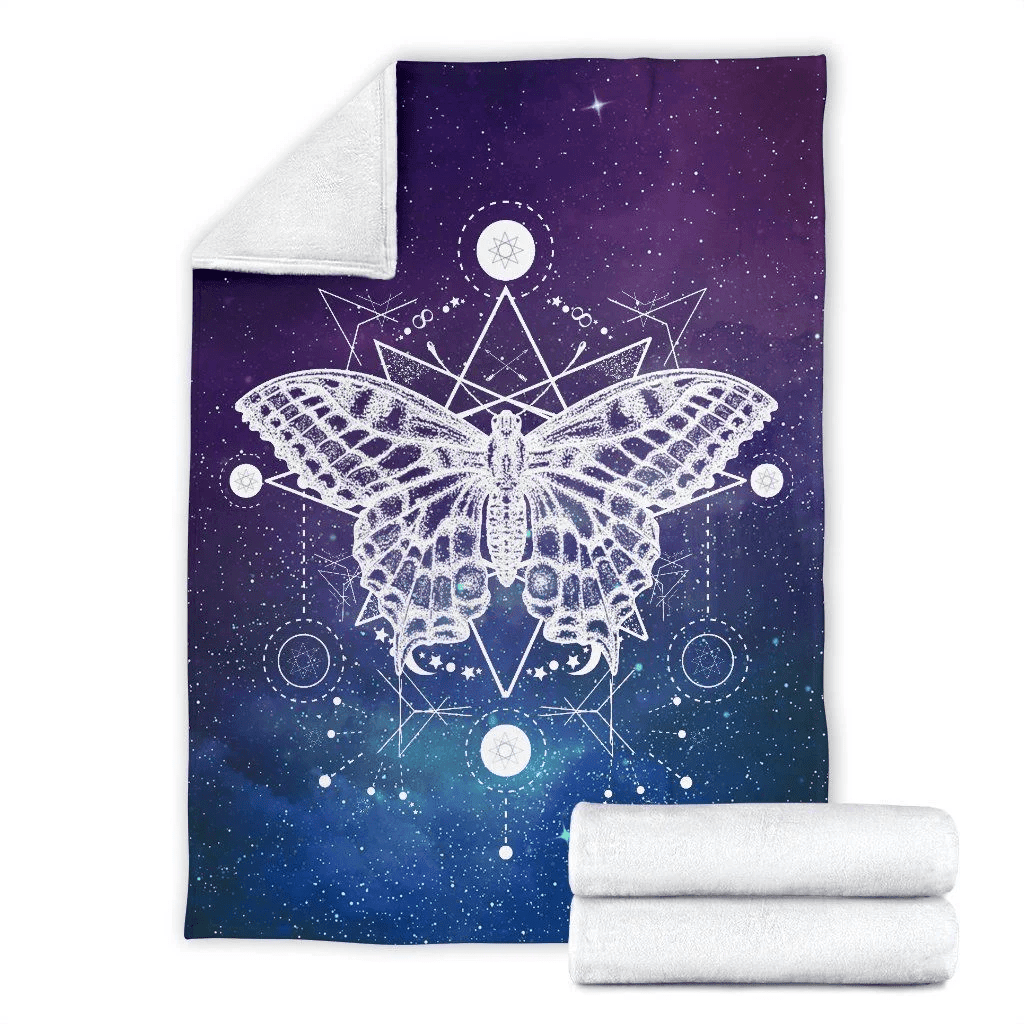 Zodiac Style Butterfly Galaxy Printed Fleece Blanket