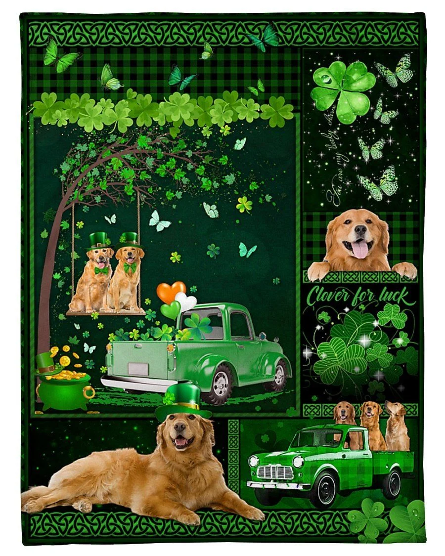 Golden Retriever Truck Irish St Patricks Day Gift For Dog Lover Fleece Blanket