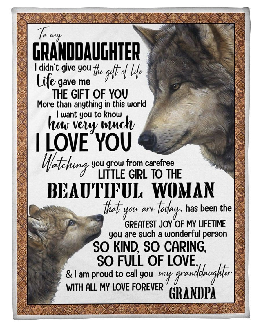 Wolves Grandpa Loves Granddaughter Being So Kind So Caring So Full Of Love Fleece Blanket