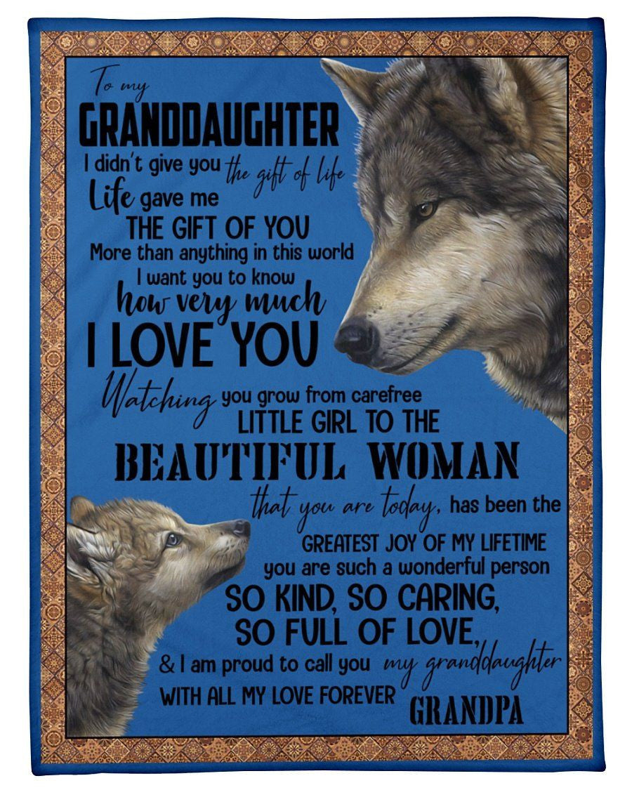 Wolves Grandpa Loves Granddaughter Being So Kind So Caring So Full Of Love Fleece Blanket