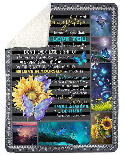 Black Stripes With Sunflowers Believe In Yourself Grandma To Granddaughter Fleece Blanket Sherpa Blanket