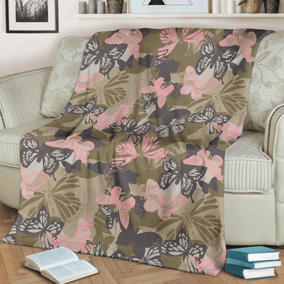Black Pink Butterfly Camouflage Fleece Blanket