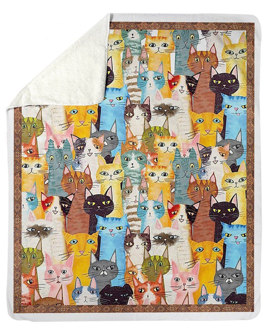 Many Cats In Colorful Design Gift For Cats Lovers Fleece Blanket
