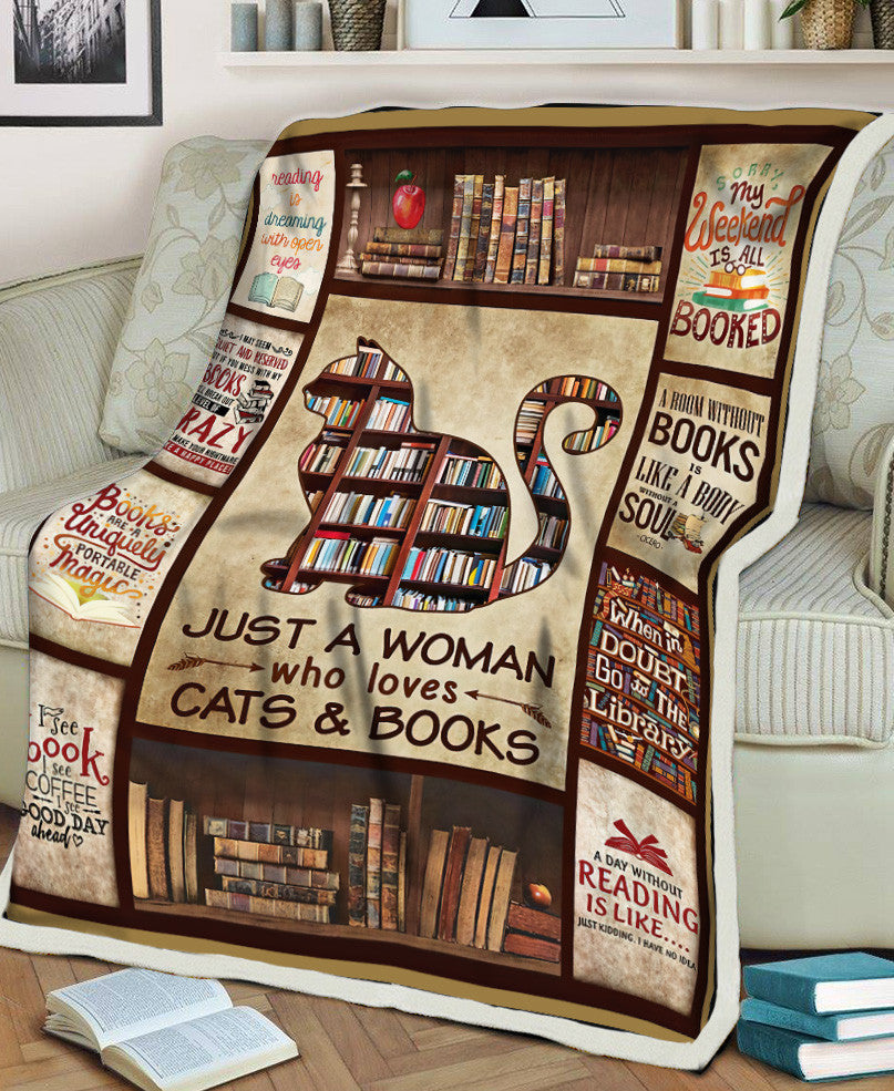 Just A Woman Who Loves Cats And Books Fleece Blanket Fleece Blanket