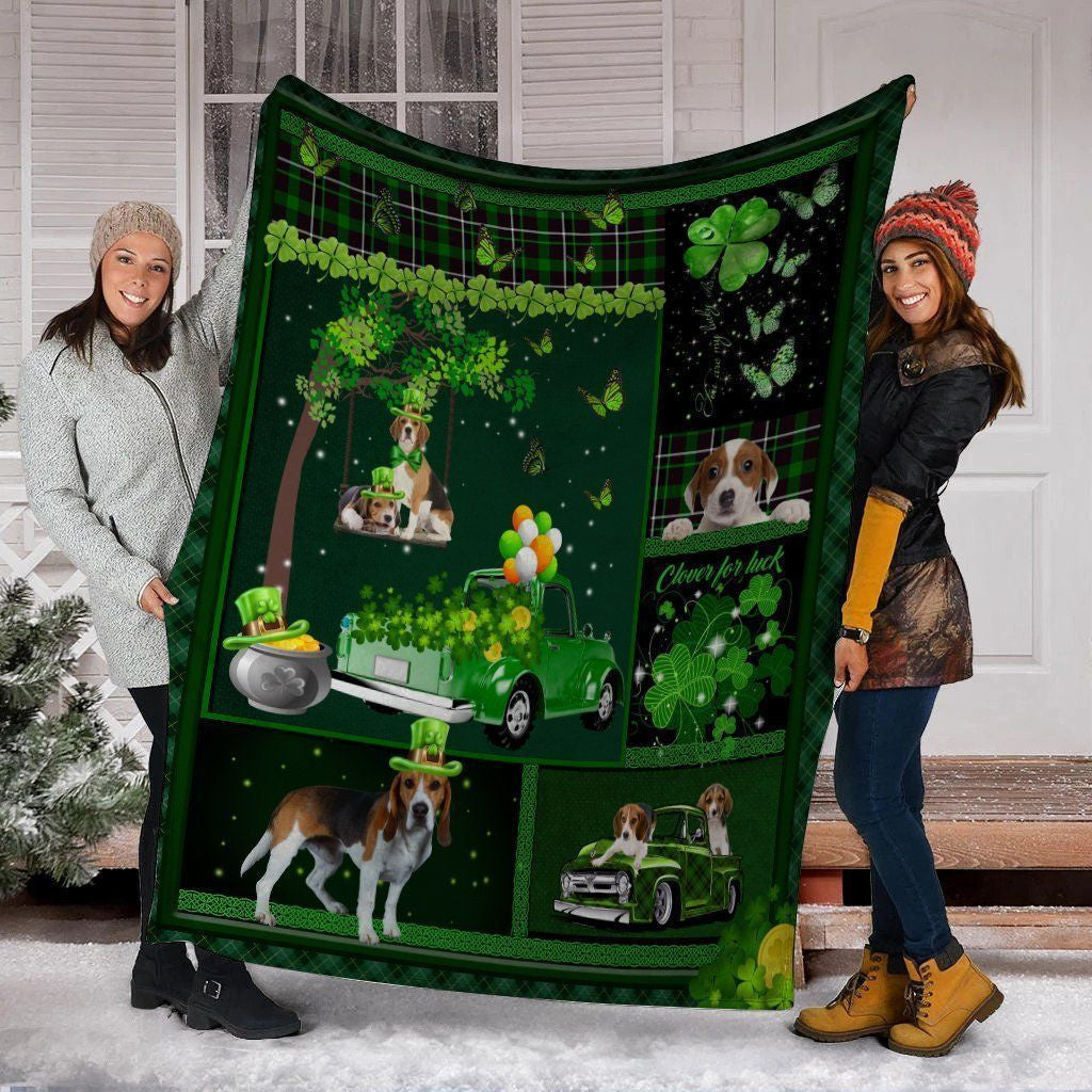 Beagle Dog Irish Shamrock St Patrick's Day Printed Fleece Blanket