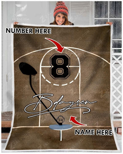 Custom Text Name Number Fleece Blanket Basketball Signature Number