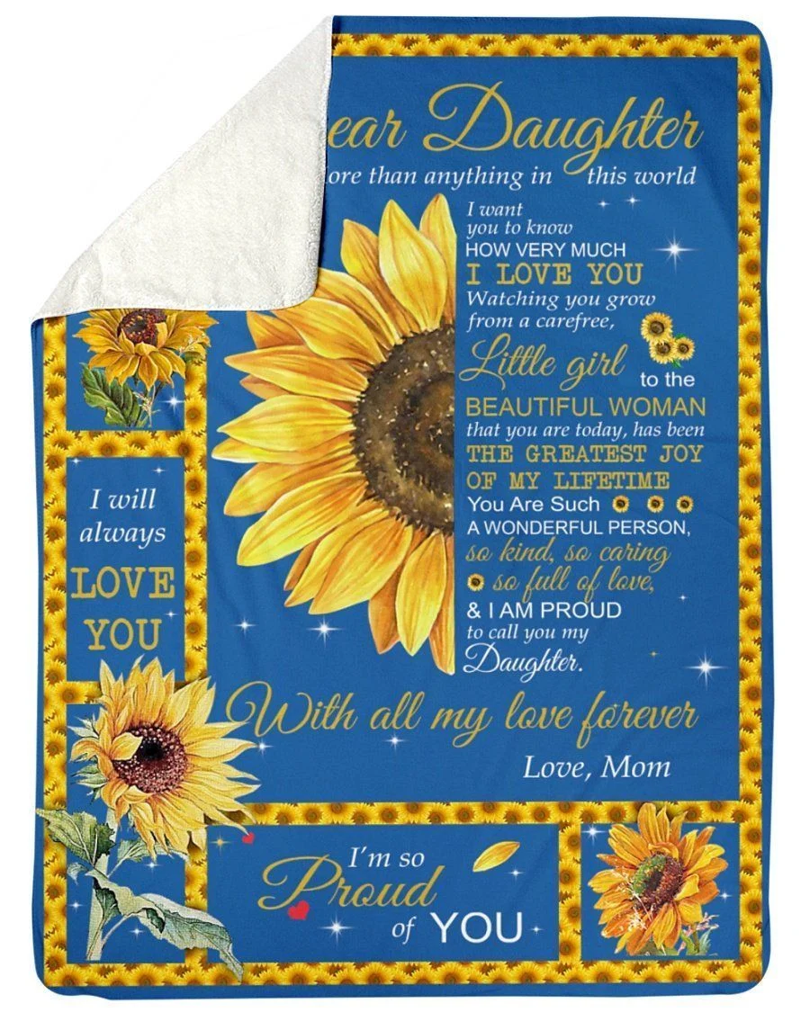 I Love You Sunflower Love Gifts Dear Daughter For Family Fleece Blanket