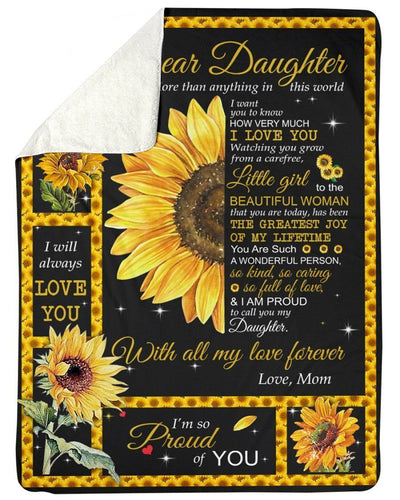 I Love You Sunflower Love Gifts Dear Daughter For Family Fleece Blanket