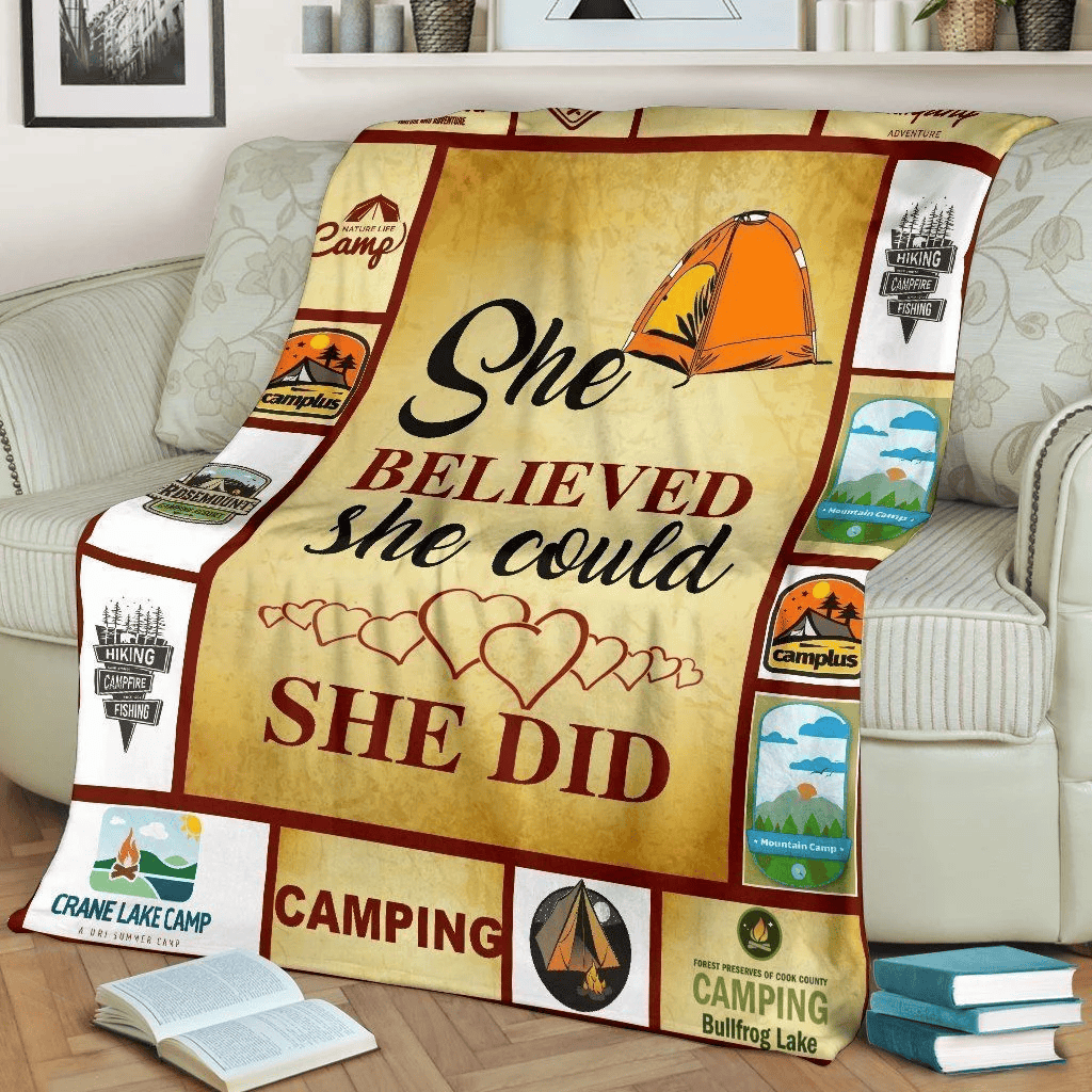 She Believed She Could She Did Camping Fleece Blanket