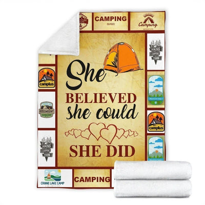 She Believed She Could She Did Camping Fleece Blanket