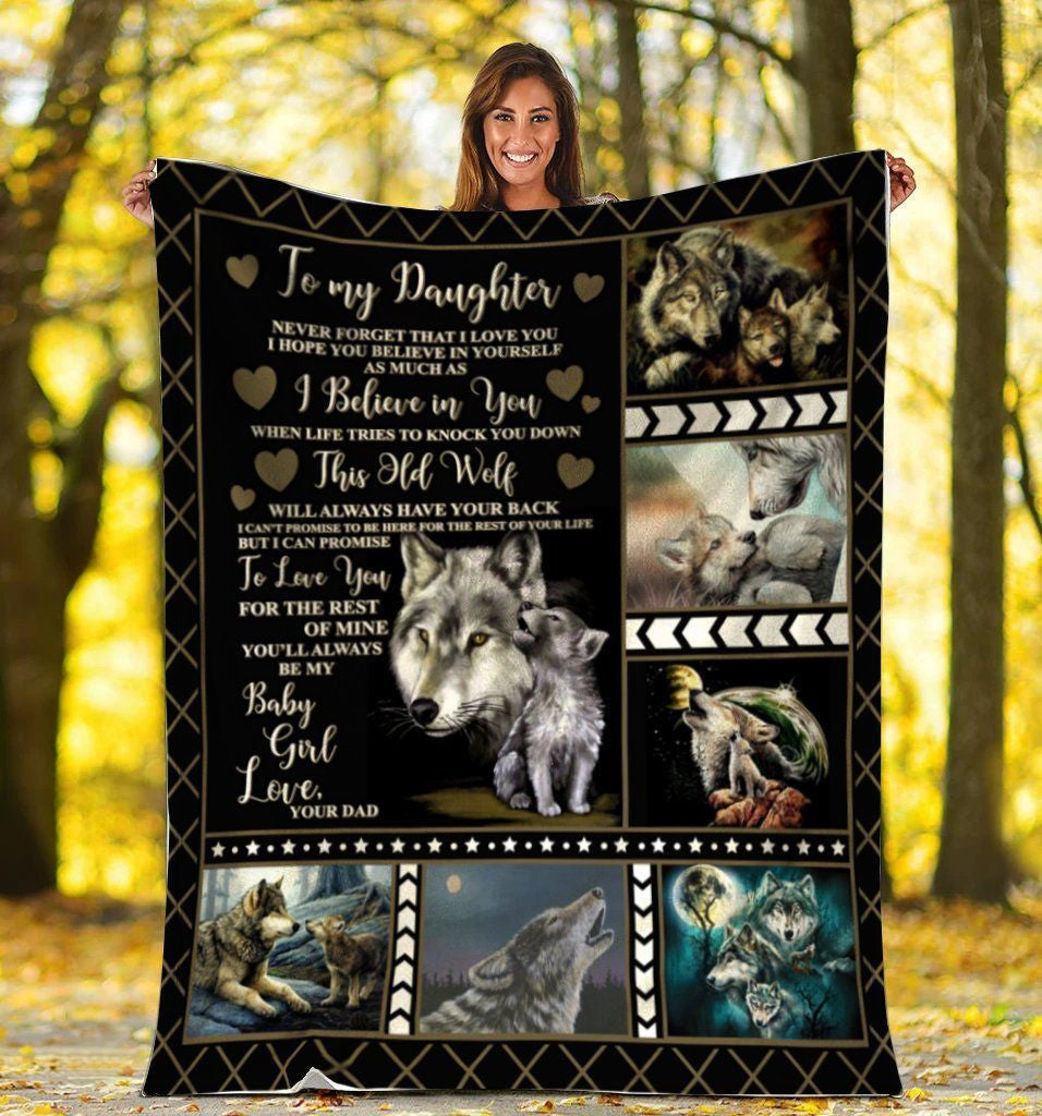To My Daughter Never Forget That I Love You Grey Wolf Fleece Blanket