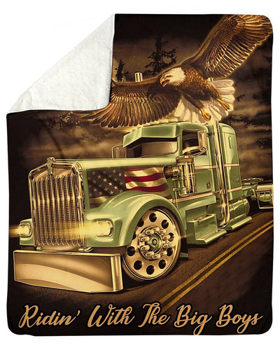 Trucker Riding With The Big Boy Eagle Fleece Blanket