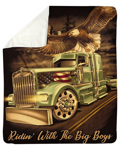 Trucker Riding With The Big Boy Eagle Fleece Blanket