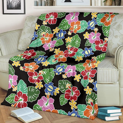 Hawaiian Themed Pattern Print Design Black Fleece Blanket