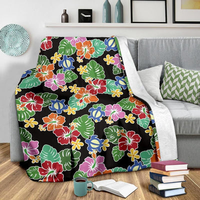 Hawaiian Themed Pattern Print Design Black Fleece Blanket