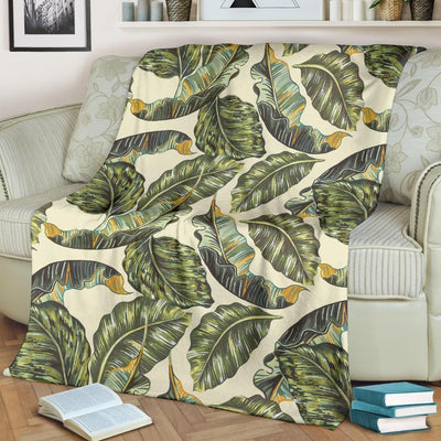 Banana Leaf Pattern Print Design Vintage Fleece Blanket