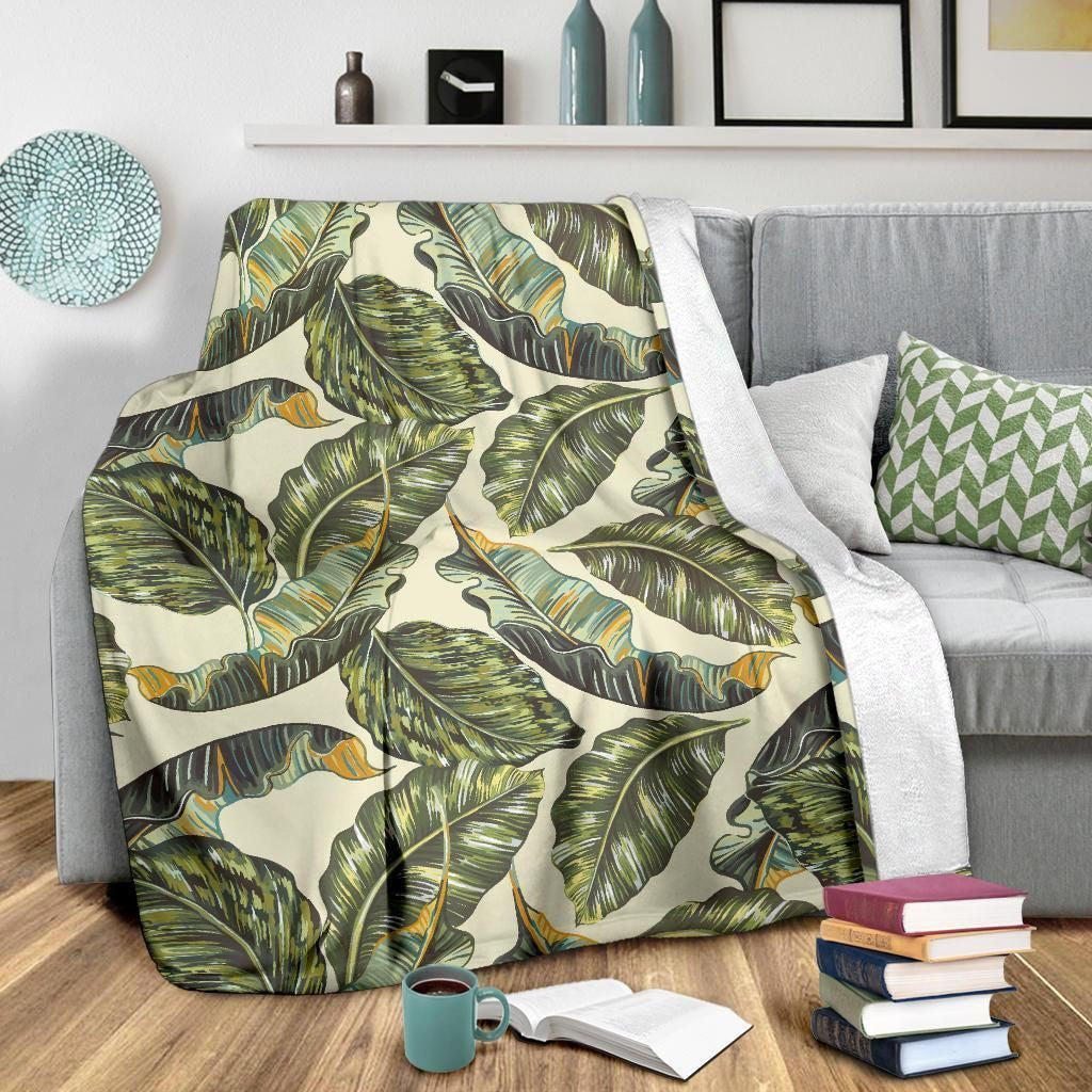 Banana Leaf Pattern Print Design Vintage Fleece Blanket